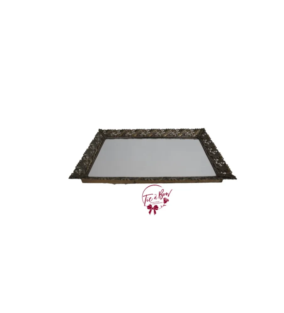 Gold Vintage Rectangular Mirrored Tray