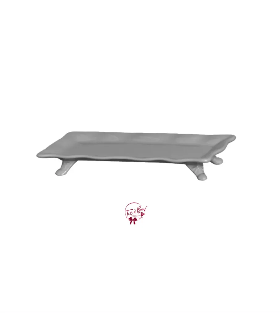 Gray Ruffled Edge Silva Rectangular Footed Tray