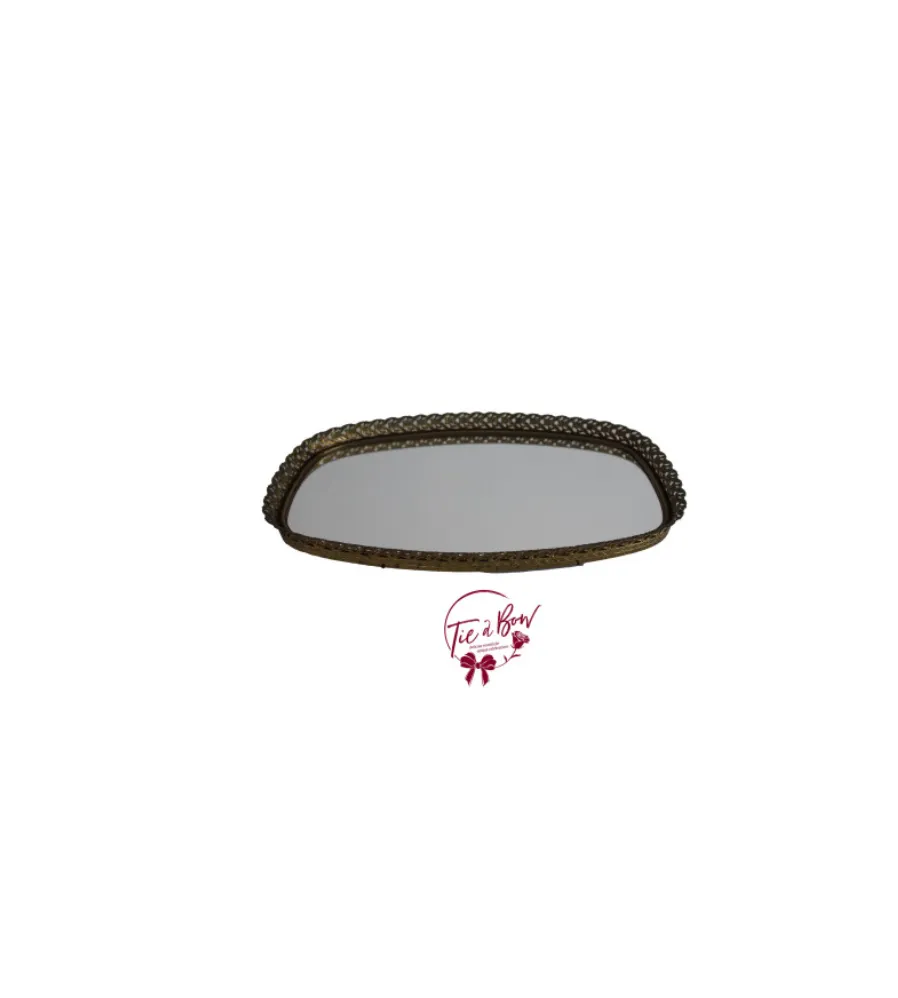 Gold Vintage Rectangular Round Edges Mirrored Tray