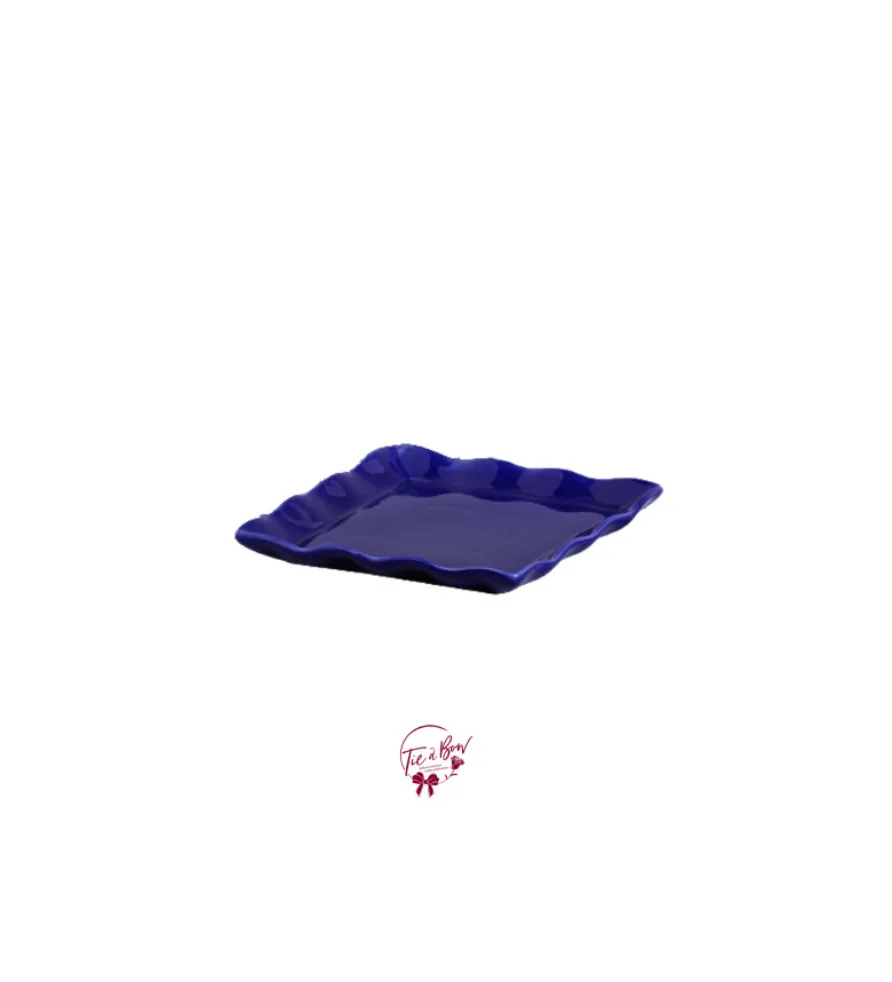 Navy Blue Ruffled Edge Square Plate