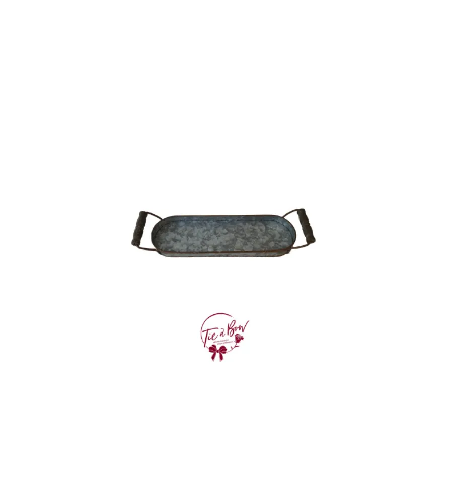 Galvanized Oval Tray with Wooden Handles