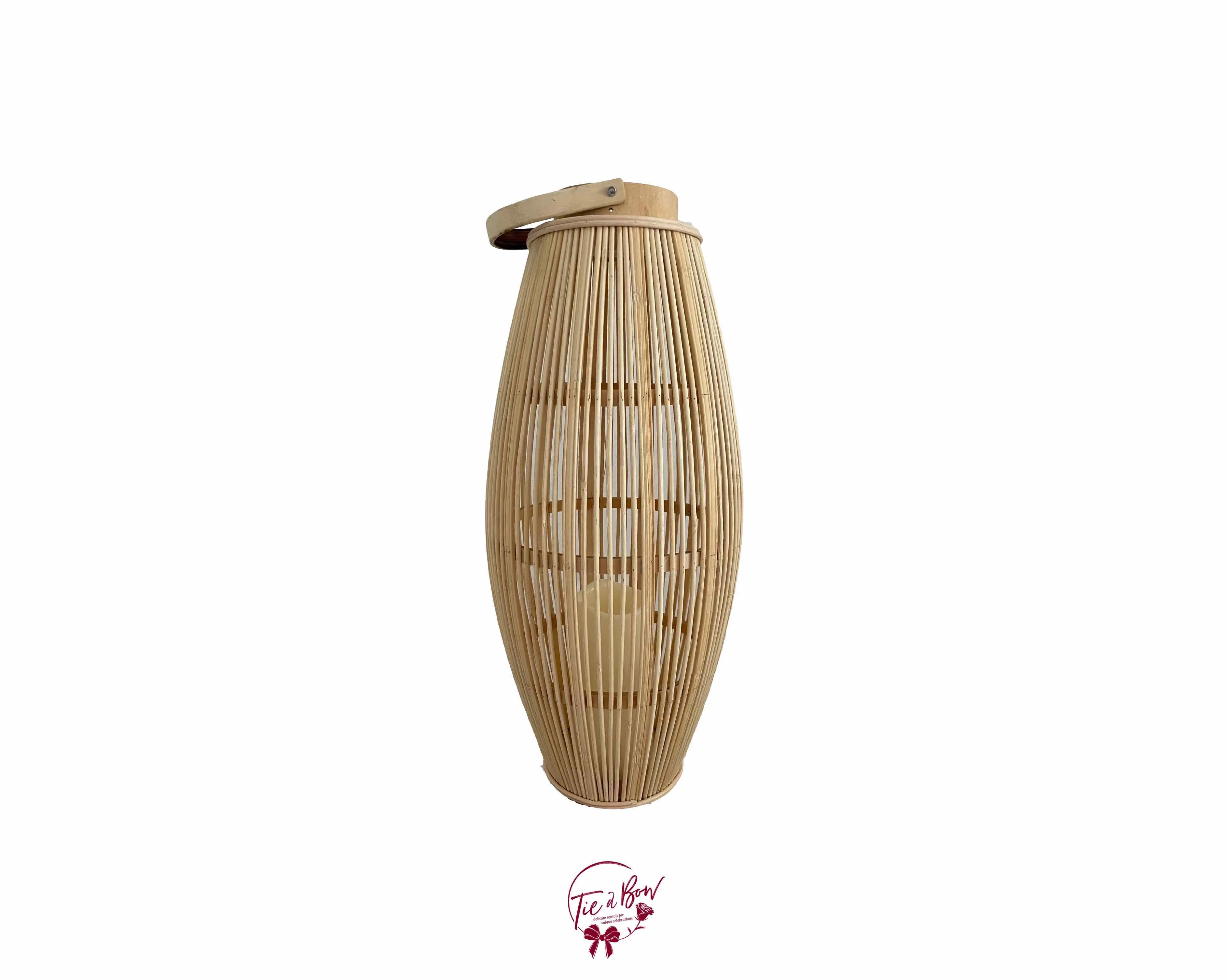 Rattan Thin Straw with Bottom Closed and LED Candle Lantern