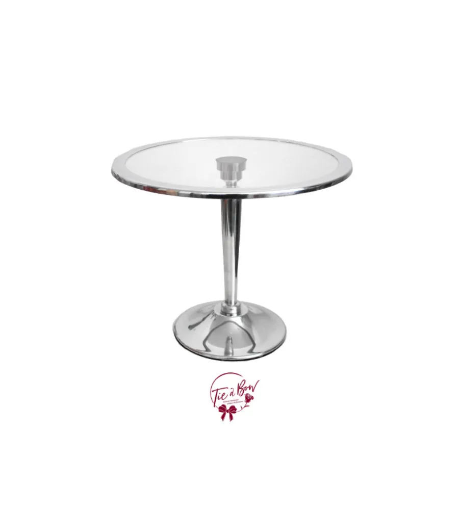 Silver Cake Stand With Glass Plate With Rim (Tall): 12in W x 10in H