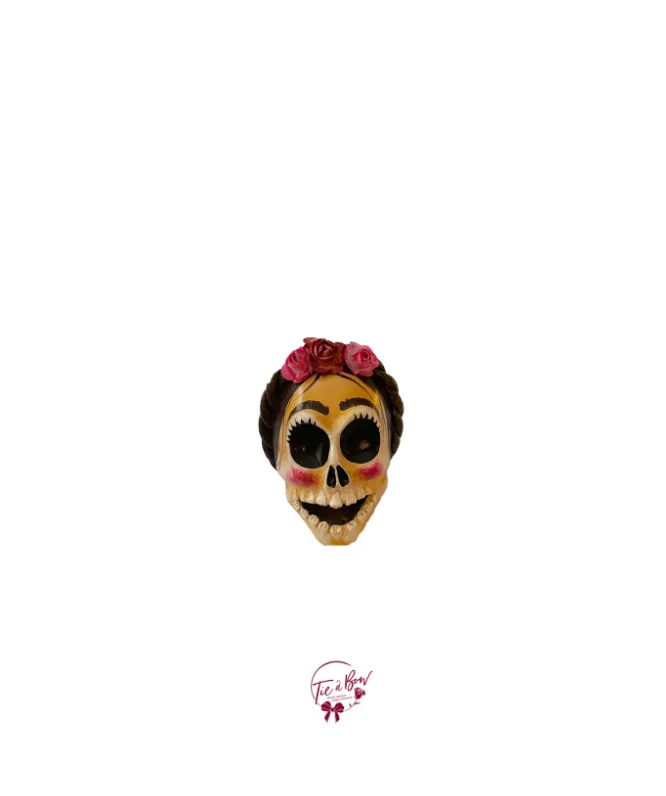 Skull Dia de Los Muertos With Pink Flowers