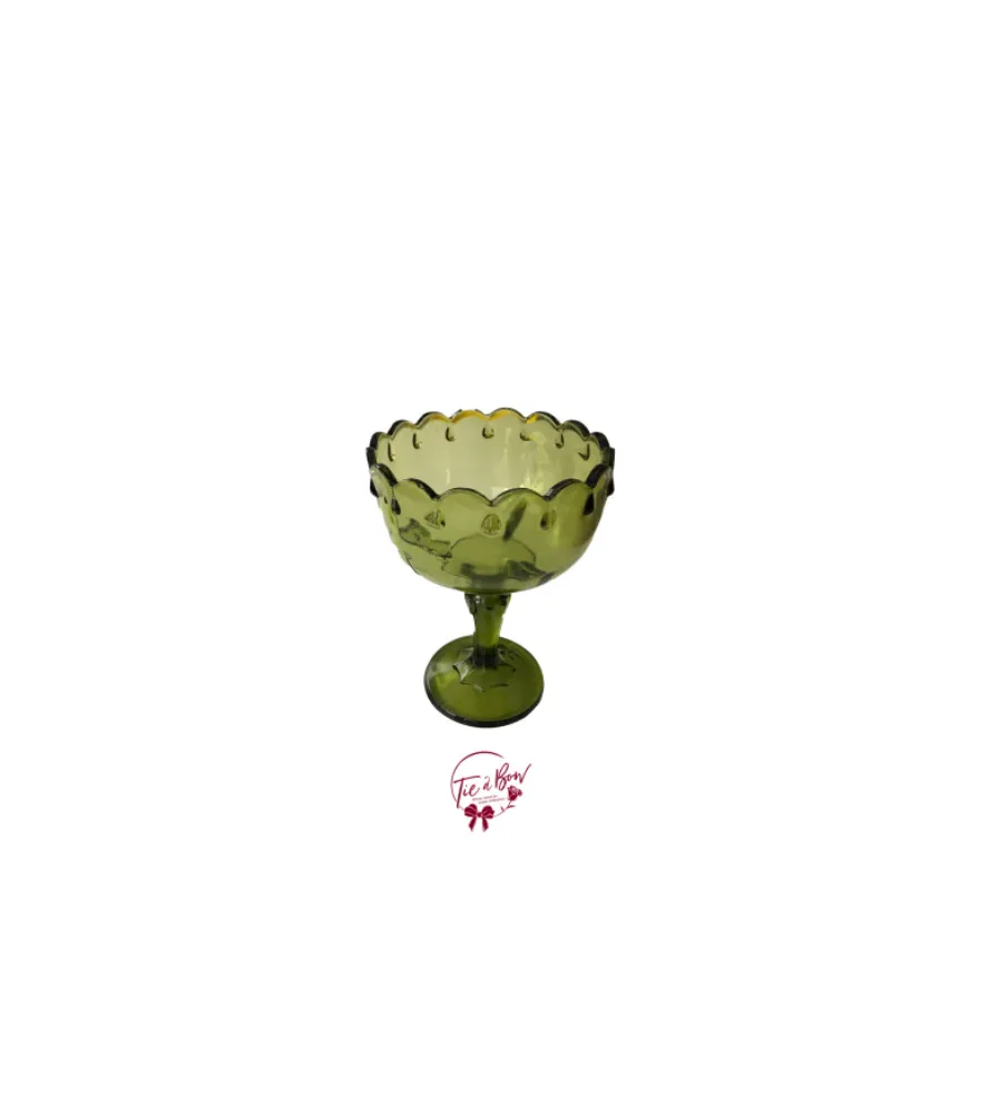 Avocado Green Vintage Footed Bowl With Teardrop Design