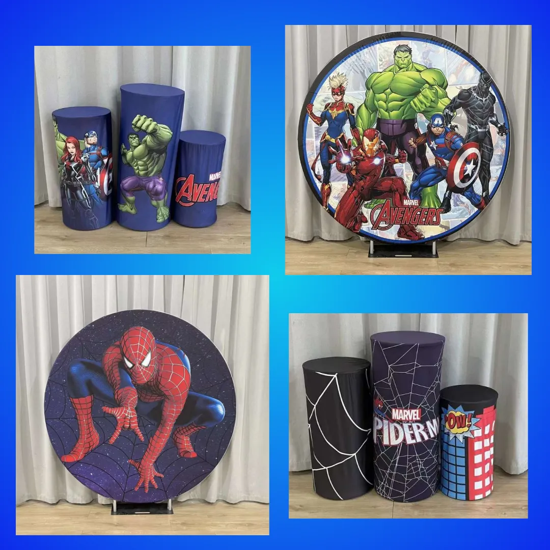 Avenger or Spider-Man 2m Circle Backdrop & 3 tiered Plinth with Covers!