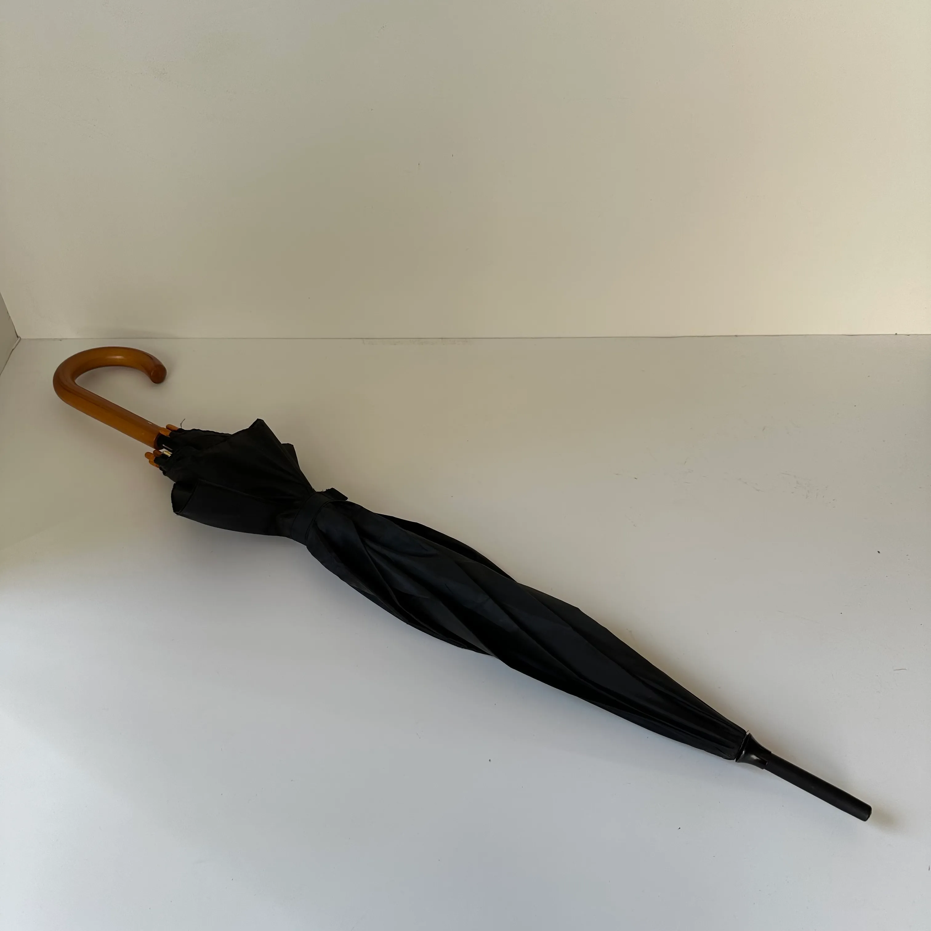Umbrella - Black with Wooden Handle