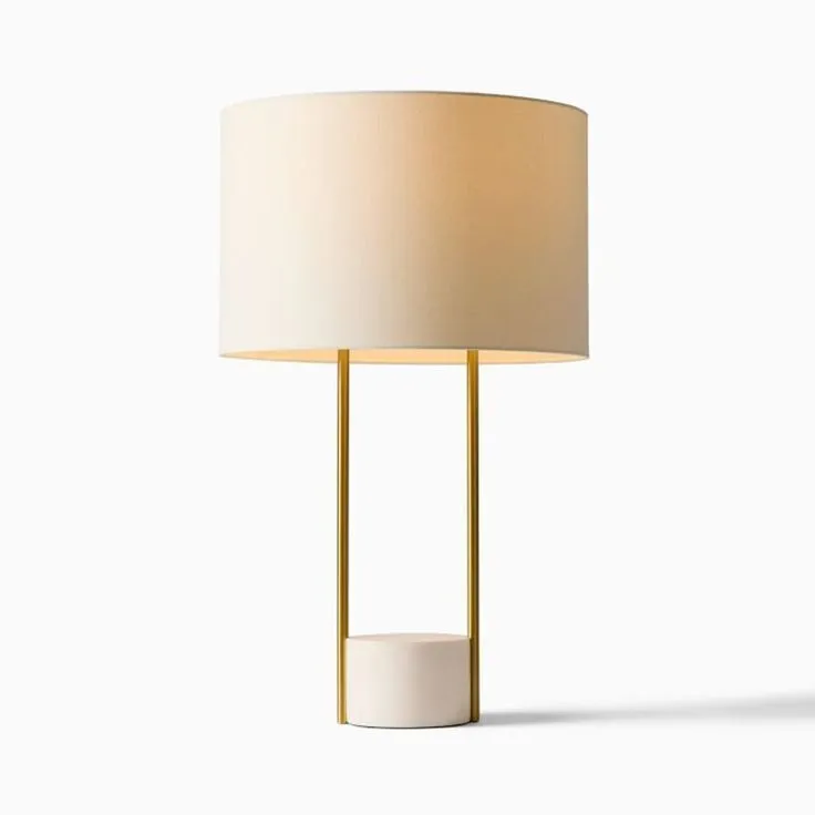 Industrial Outline Table Lamp Antique Brass White Linen (27") 