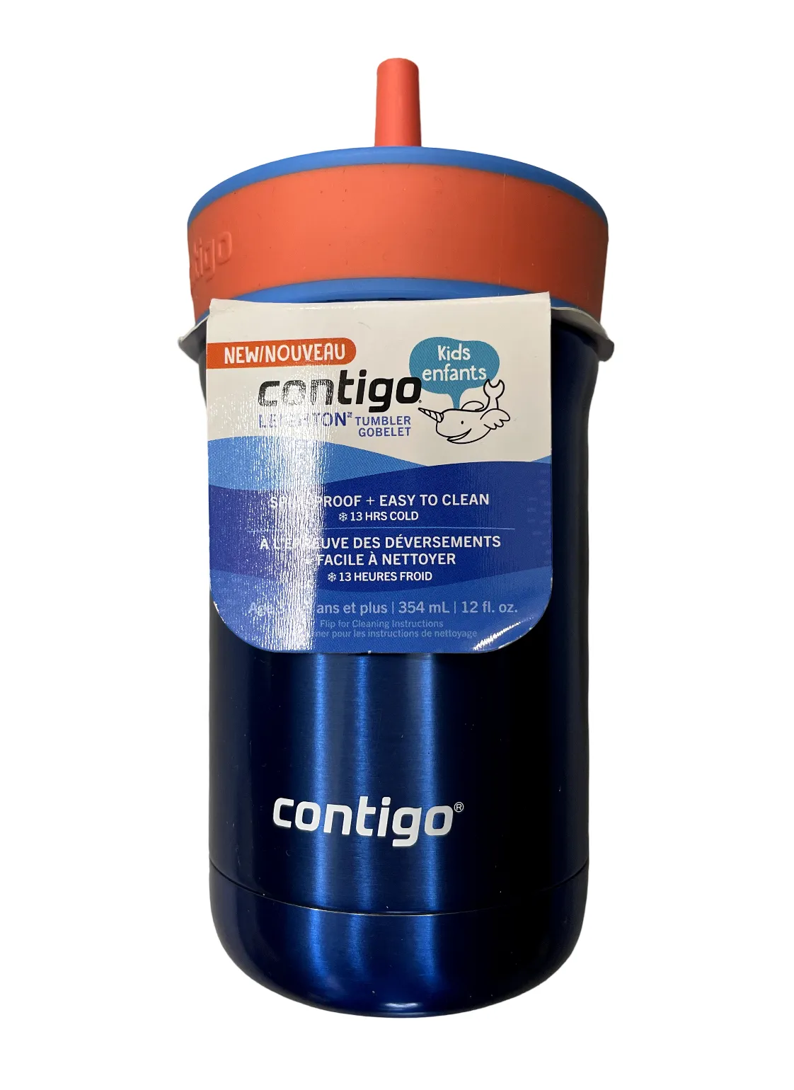 Kids Metal Water Bottle Thermo Blue w/ Orange Lid