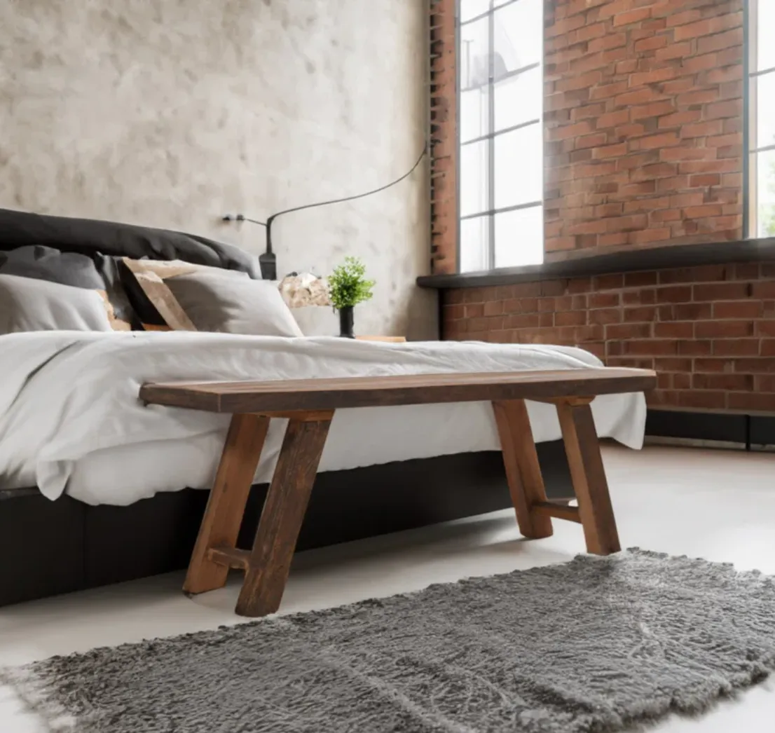 Unfinished Rustic Solid Wood Bench