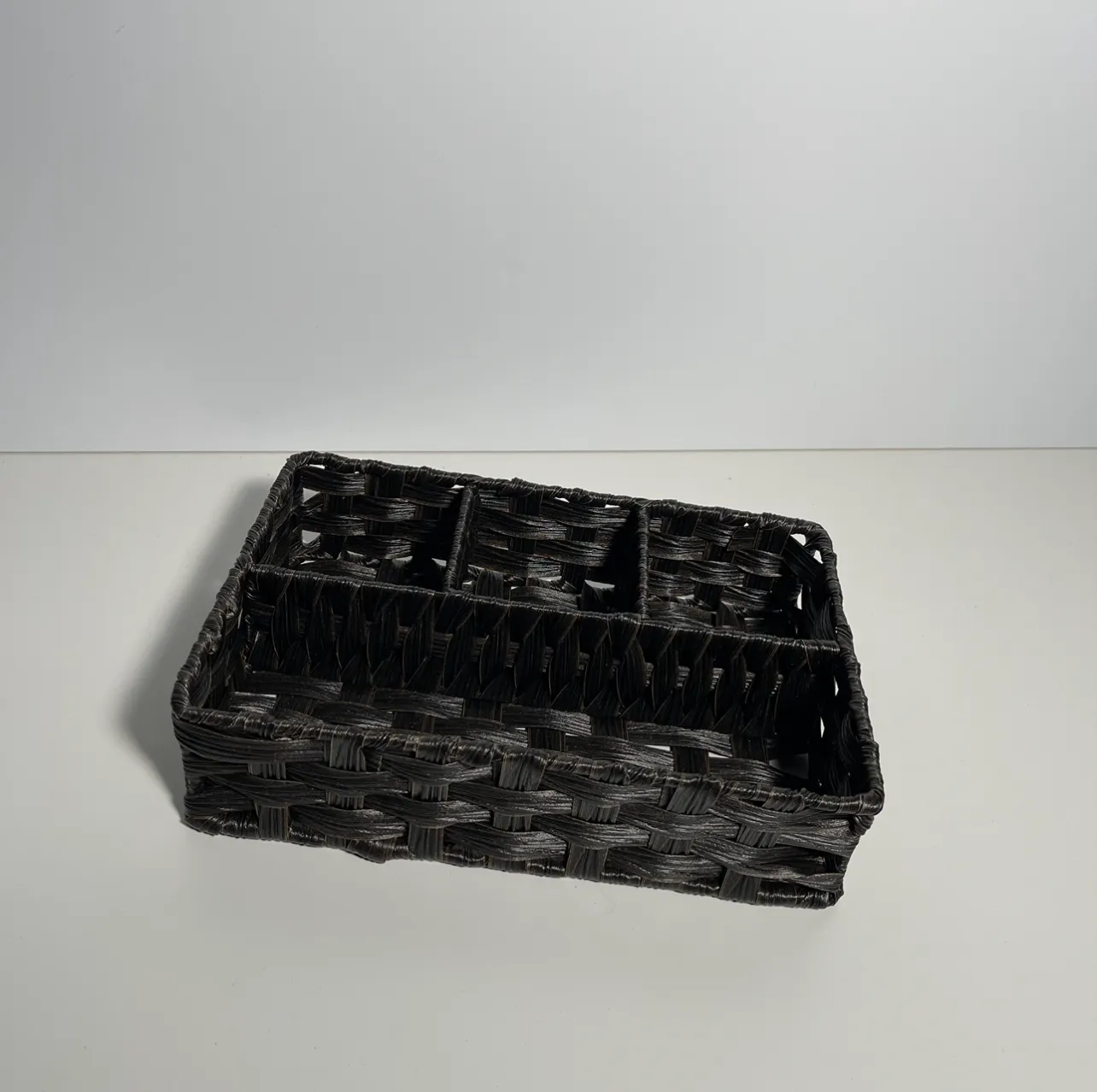 Rattan Storage Divided Basket - Black