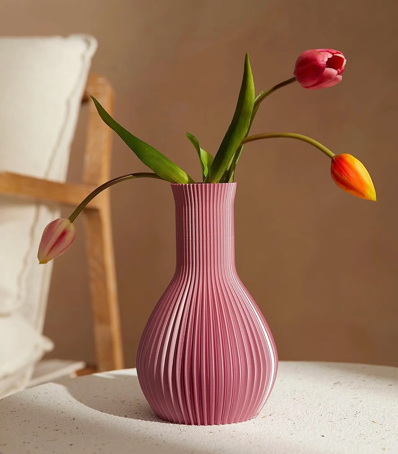 Vase - Stripped - Pink