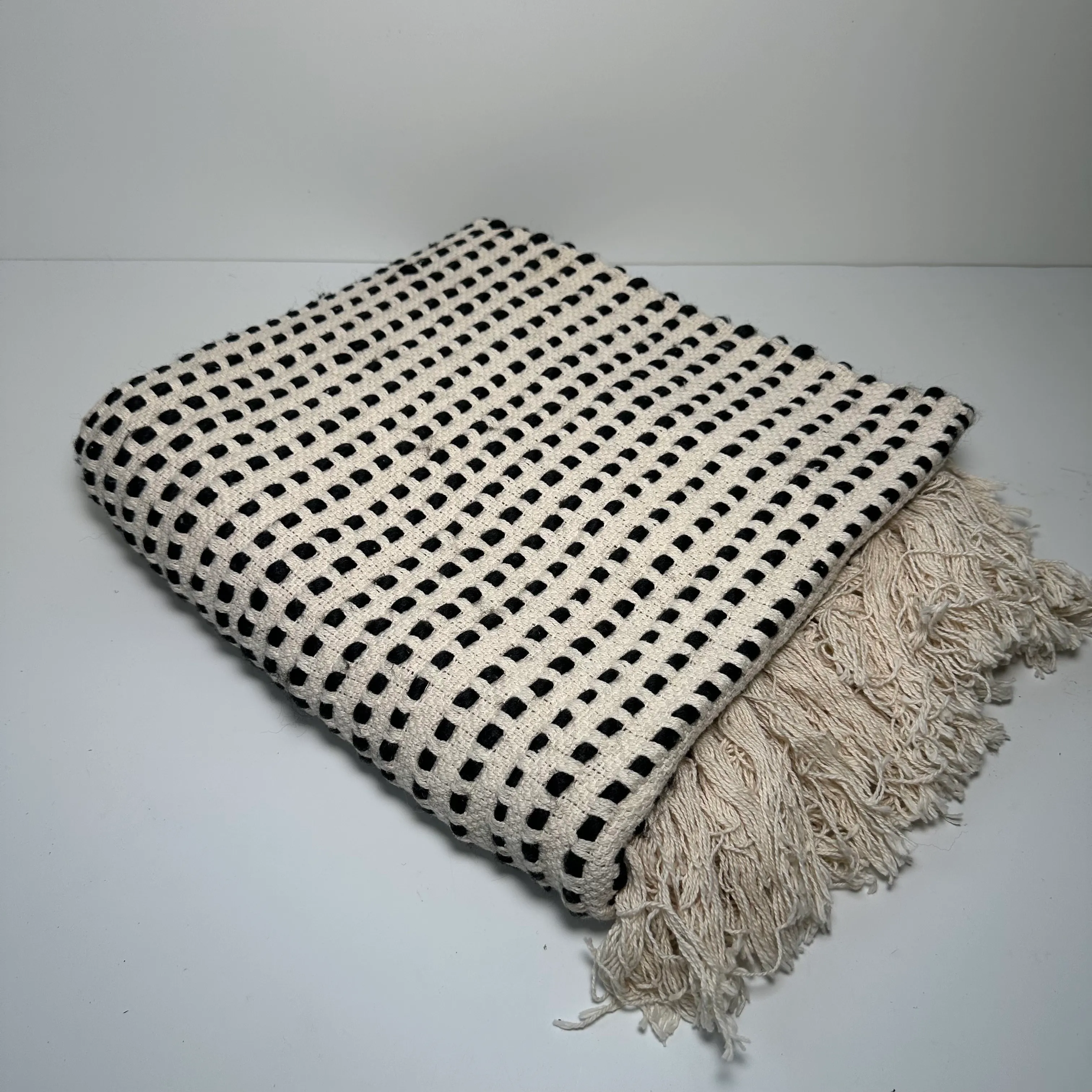 Throw Blanket - Medium - Black/White - Fringe