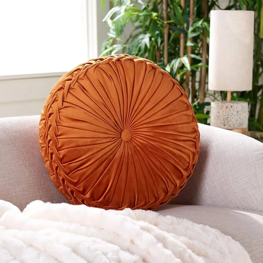 Round Throw Pillow Orange
