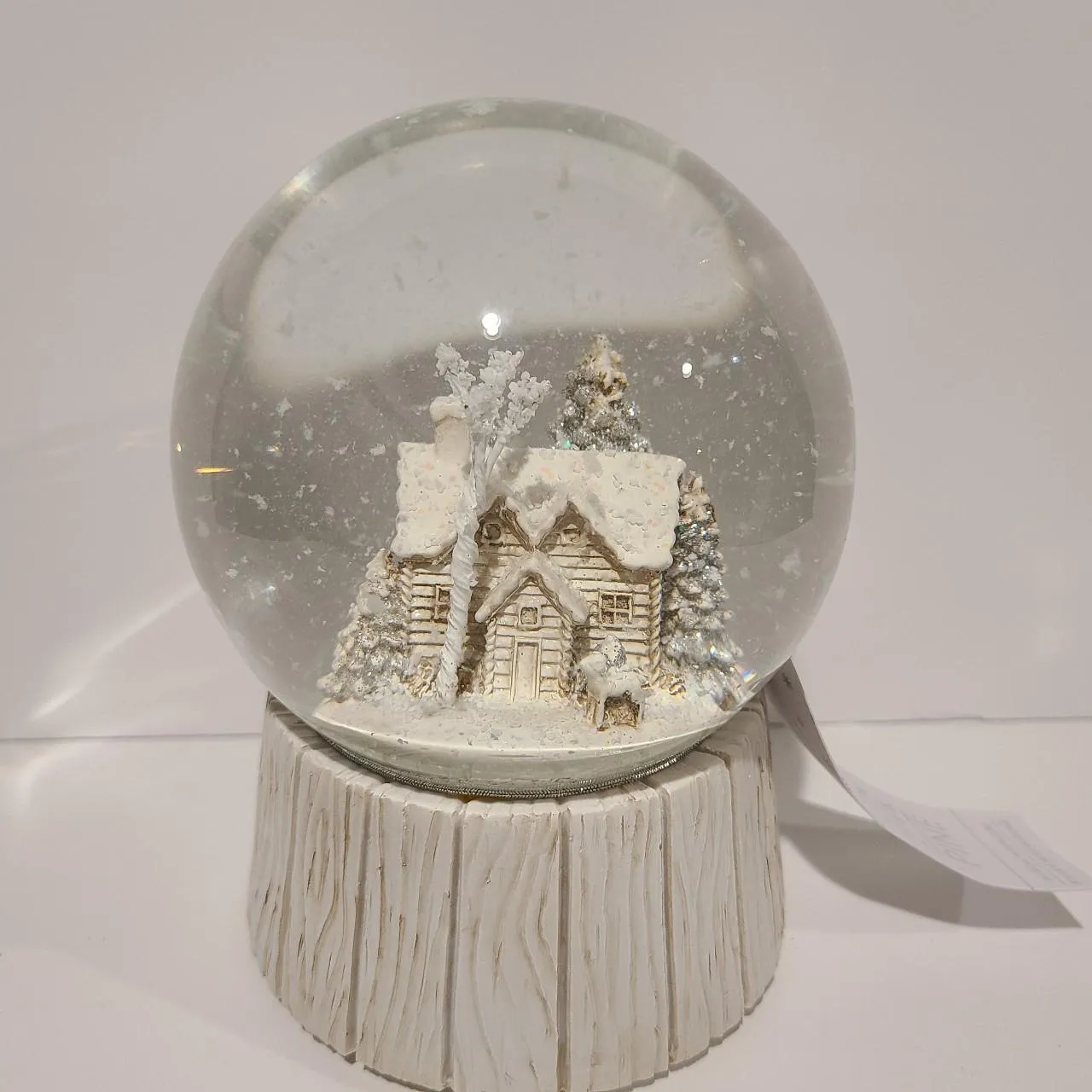Christmas Snow Globe Wooden Base White