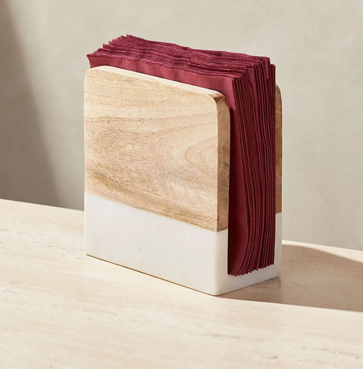 Wood and Marble Napkin Holder