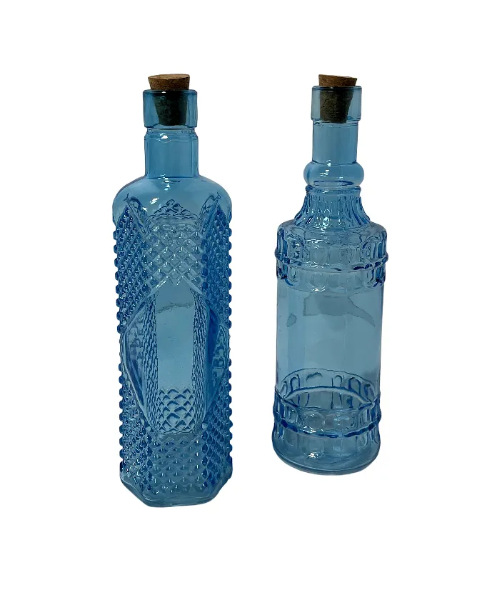 Decorative Glass Bottles Blue Medium (Set of 2)