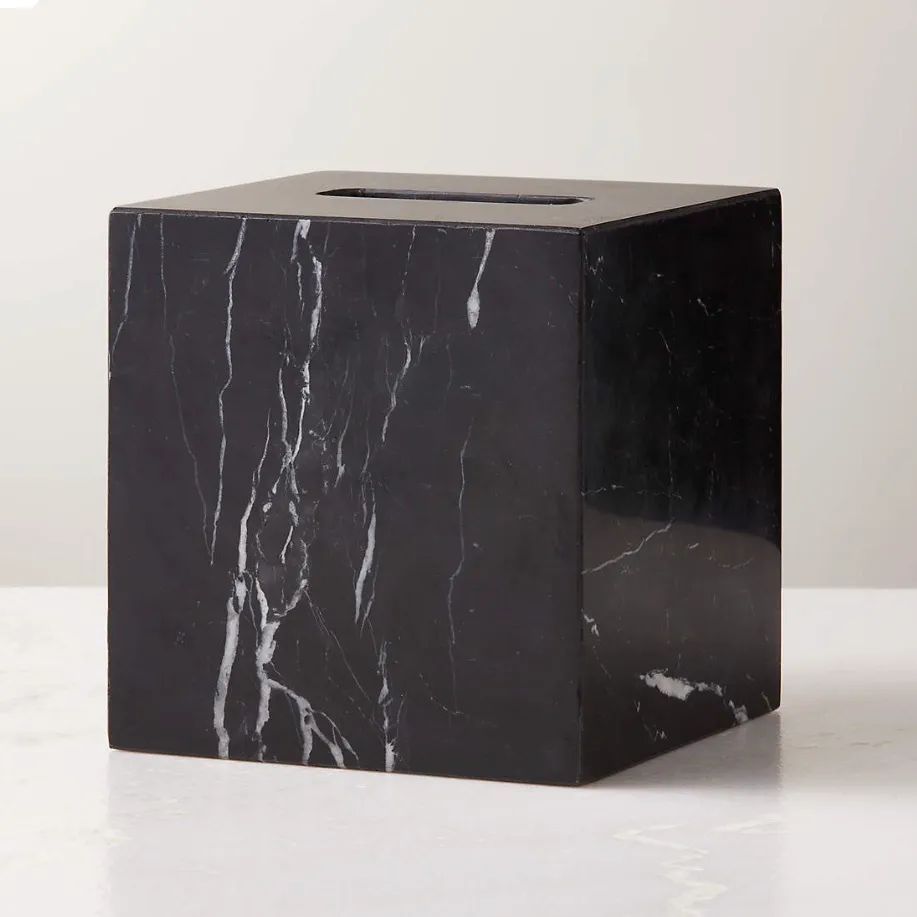 Black Marble Tissue Box Cover Crate&Barrel