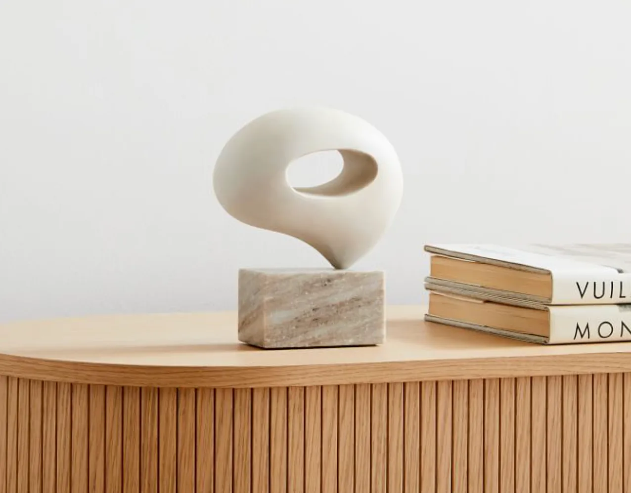 White Wood Sculptural Object 8"H