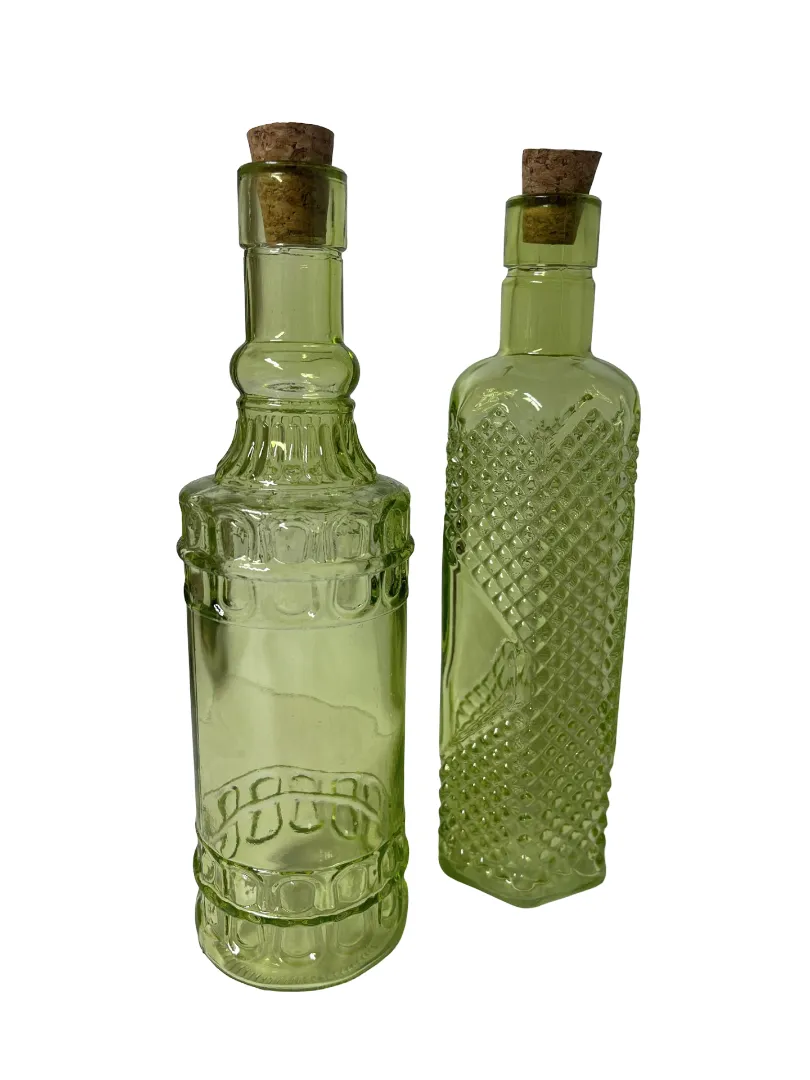 Decorative Glass Bottles Green Medium (set of 2)