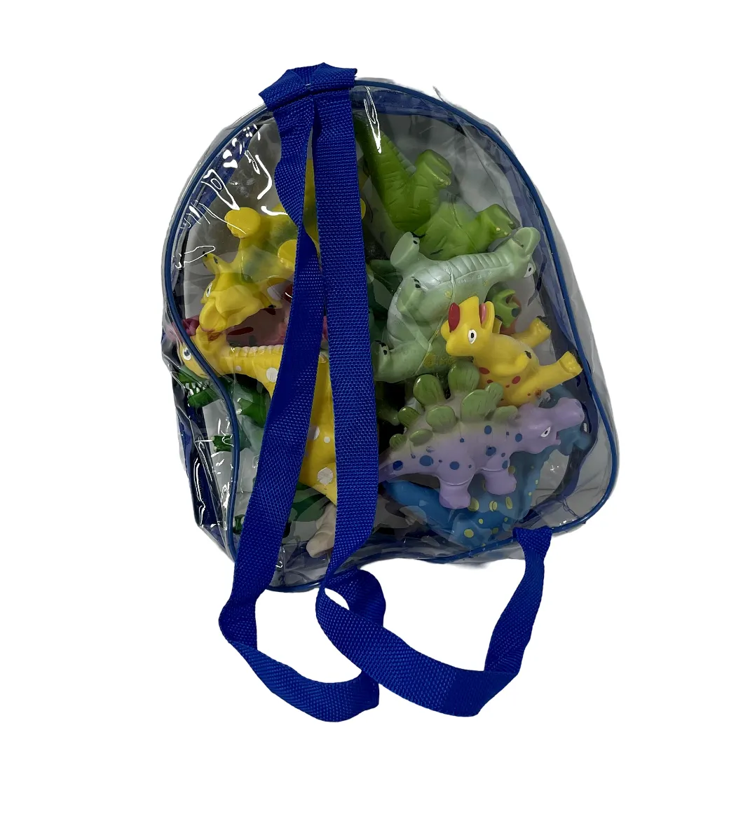 Kids Clear Blue Plastic Backpack w/ Dinosaur Toys