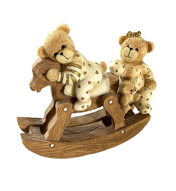 Teddy Bears on Wooden Rocking Horse Small