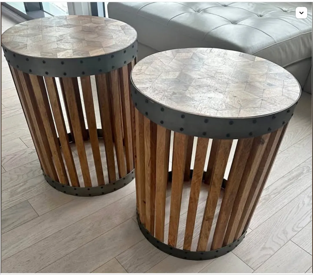 Side Table Rustic Wood&Metal - Set of 2
