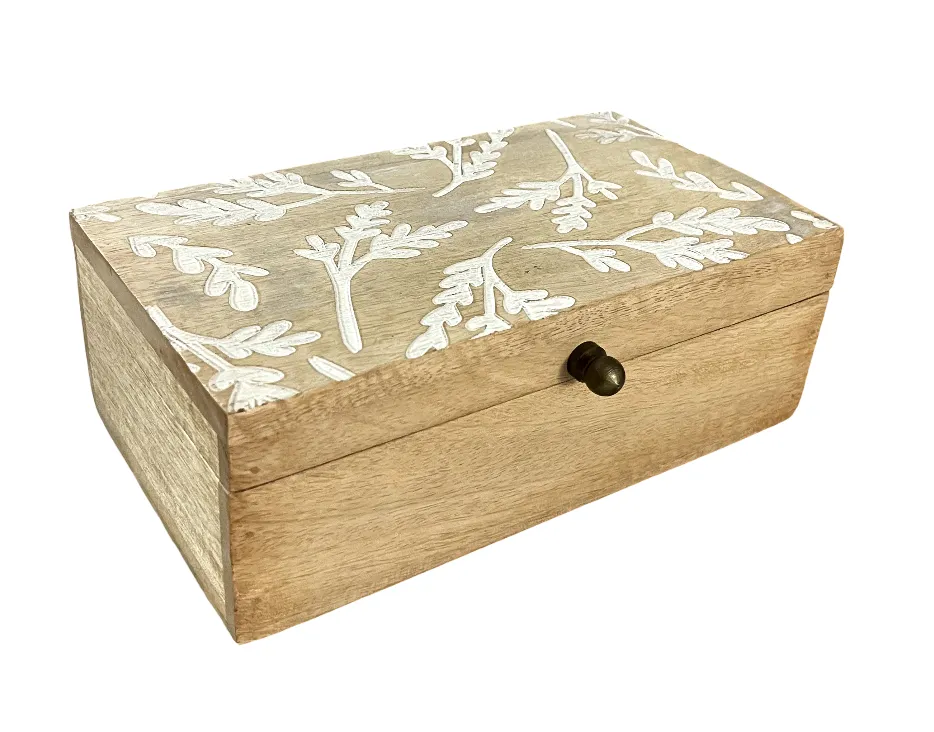 Wooden Box with Leaf Pattern
