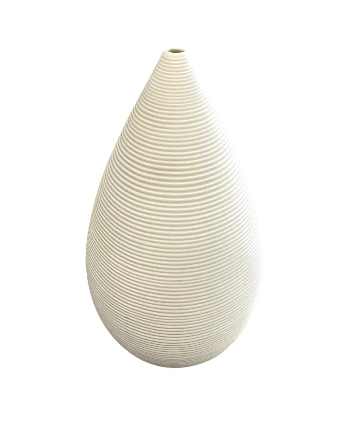 Ribbed White Ceramic Tapered Vase