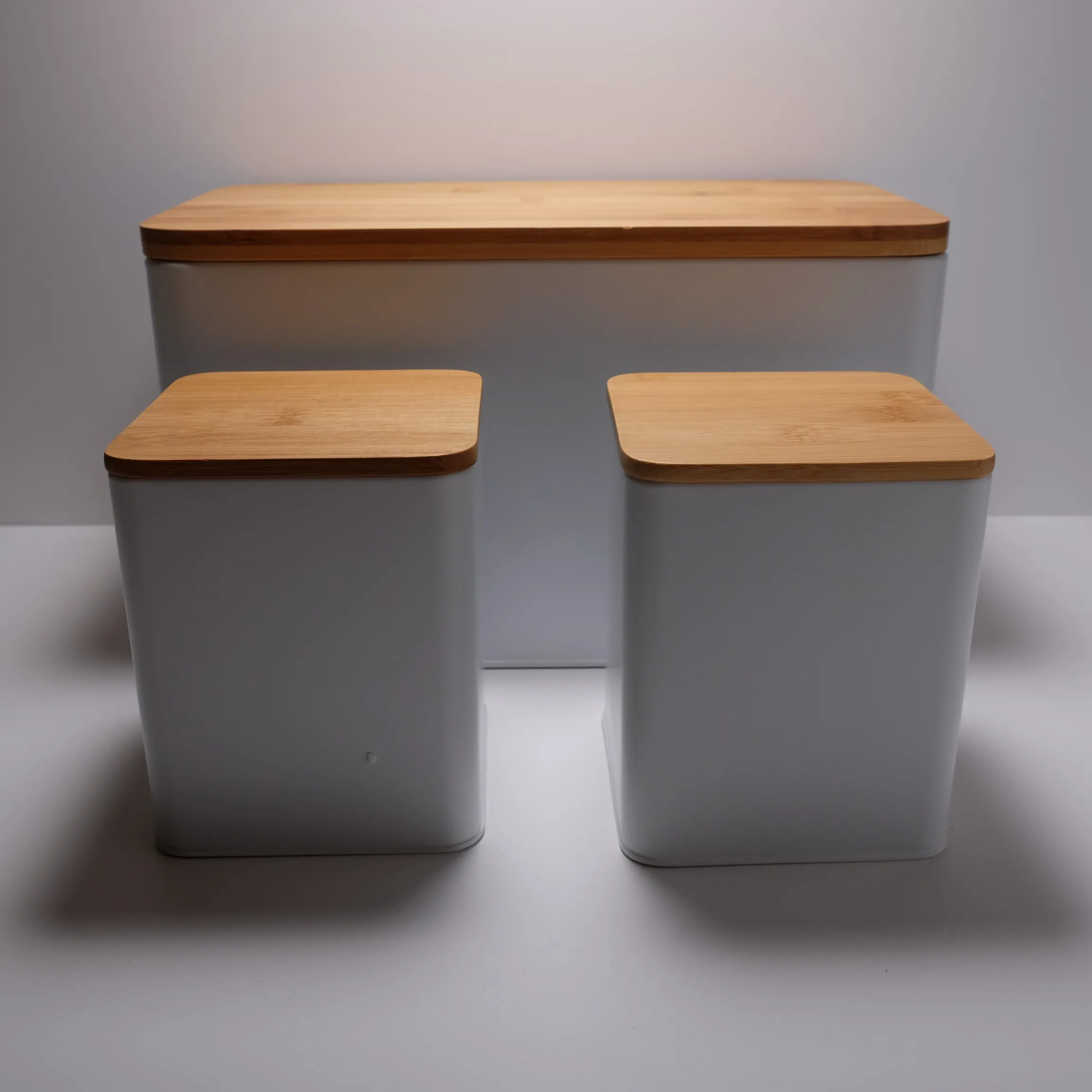 Canister Set 3pc - Wood top - White