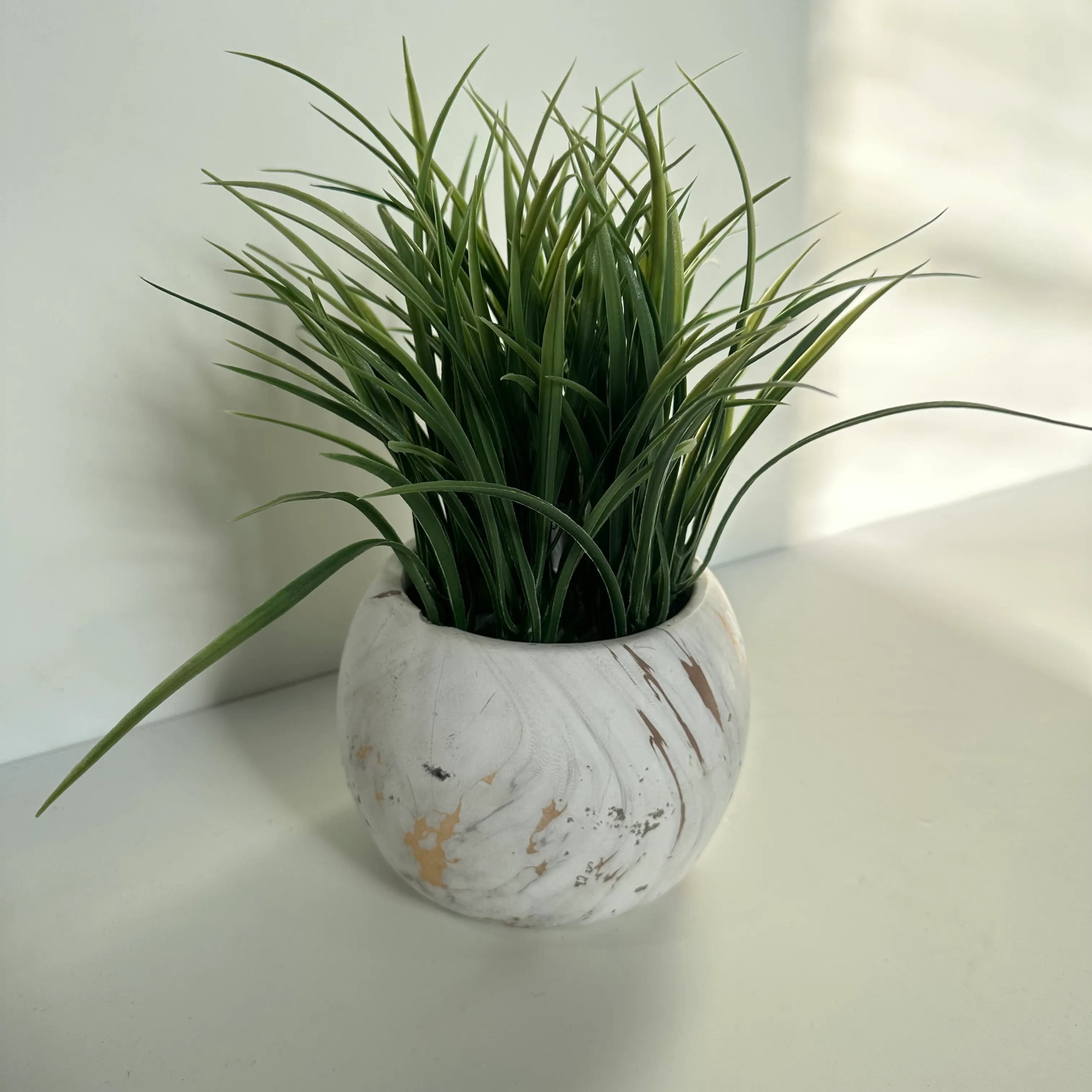 Faux Grass Plant - Marble Pot