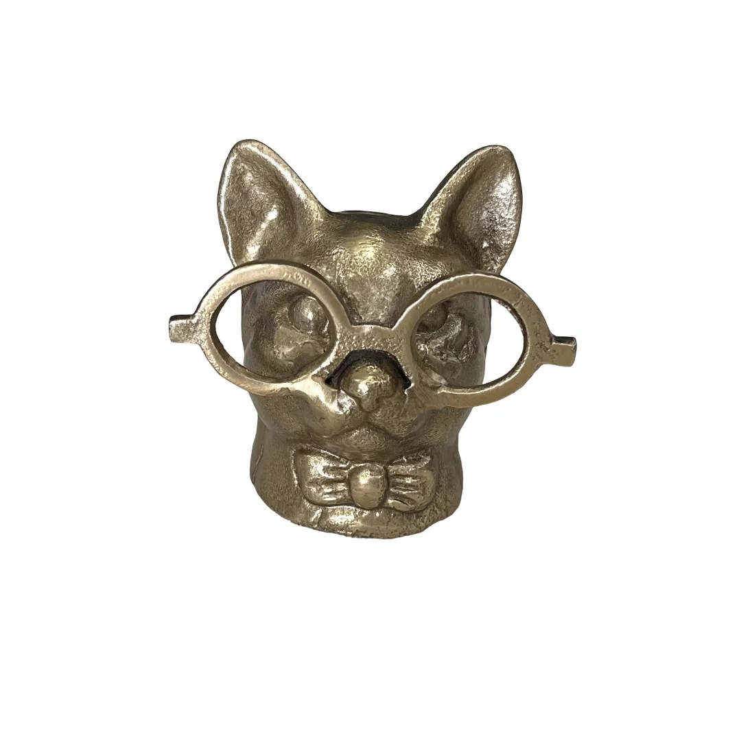 Golden Statue Cat w/ Glasses Small