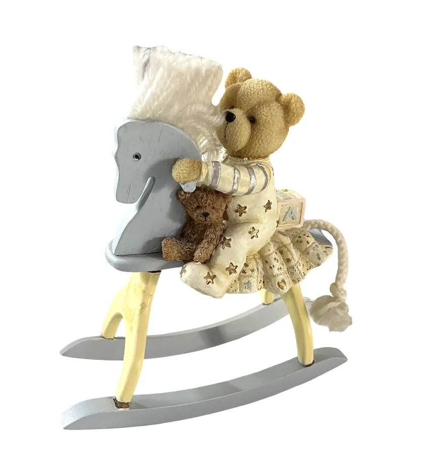 Teddy Bear on Rocking Horse Figurine