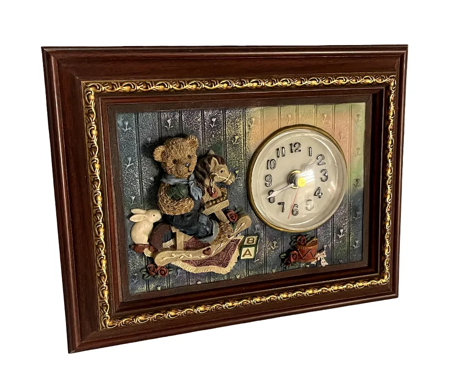 Vintage Framed Teddy Bear Clock