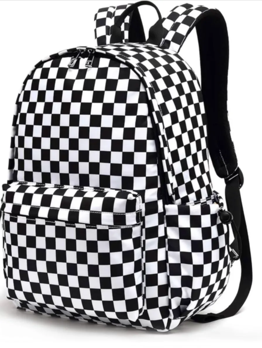 Backpack - Black and White - Checkered Pattern