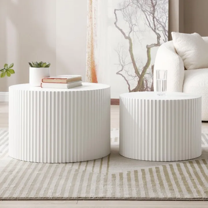 Round Accent Nesting Side Coffee Table Set - Matte White