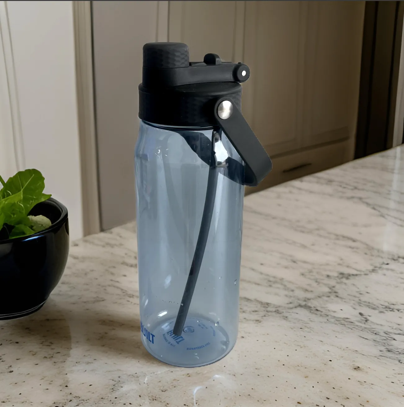 Water Bottle w/ Black Lid Plastic Light Blue