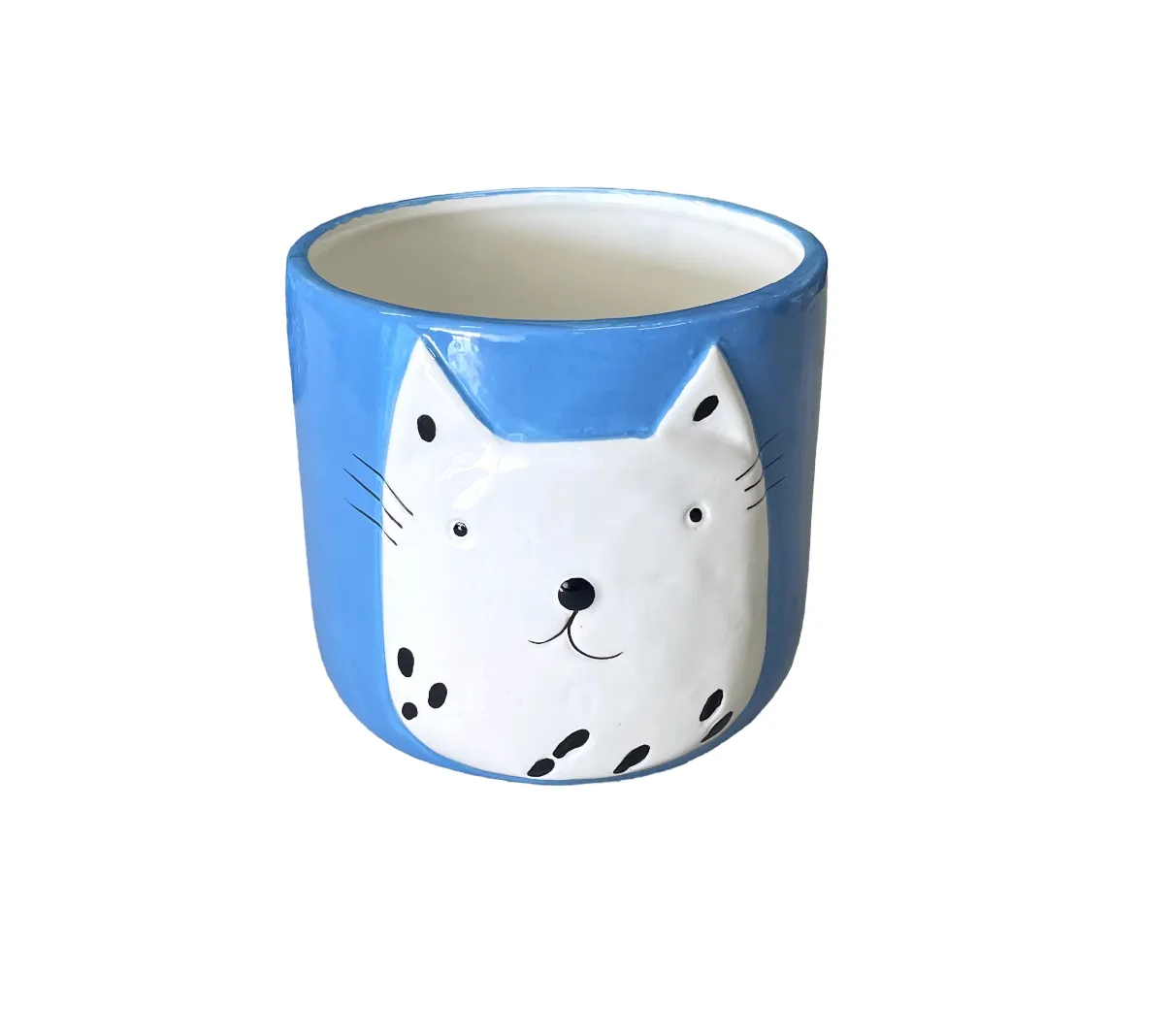 Ceramic Pot Blue w/ White Cat