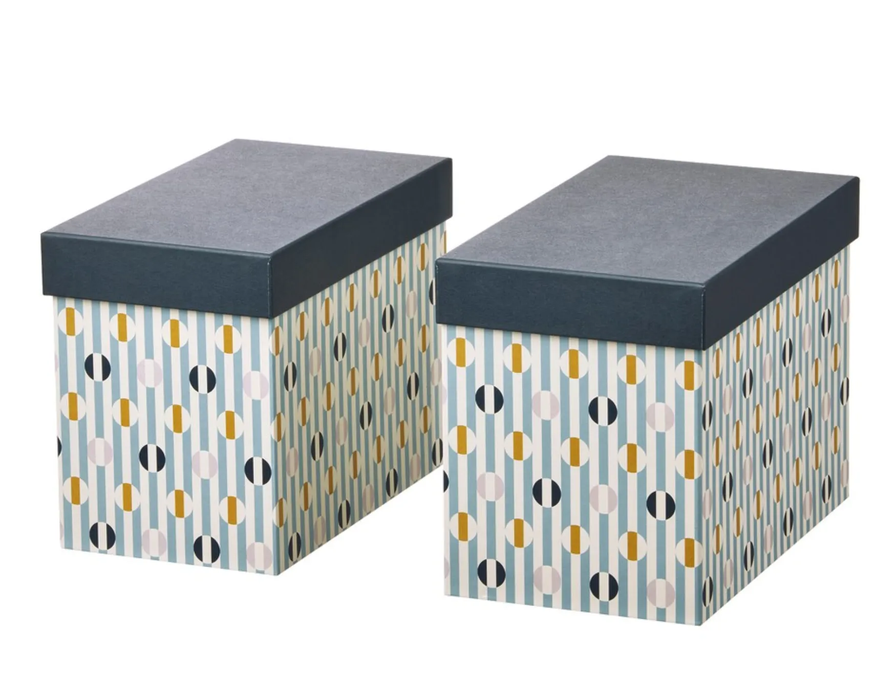 Box With Lid, Set of 2, Stripe Pattern Blue