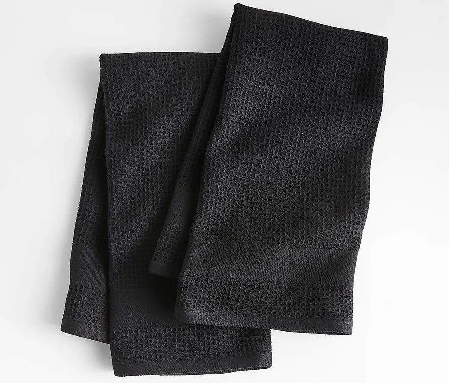 Waffle-Terry Black Organic Cotton Dish Towels Crate&Barrel - Set of 2