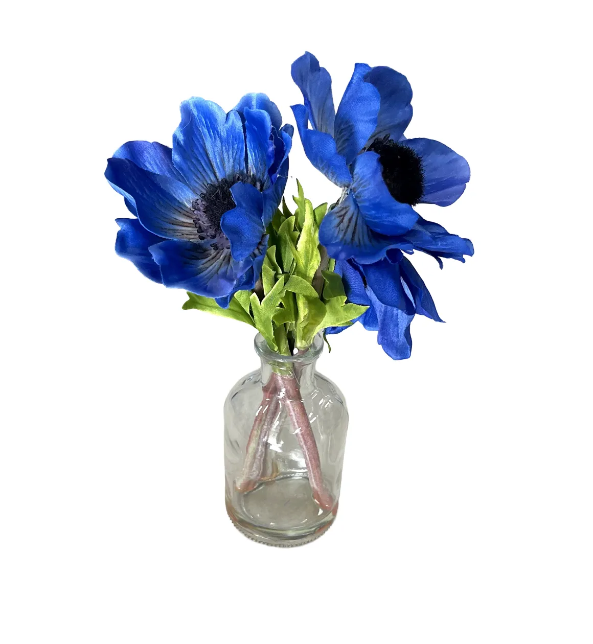 Artificial Blue Flowers in the Glass Bottle