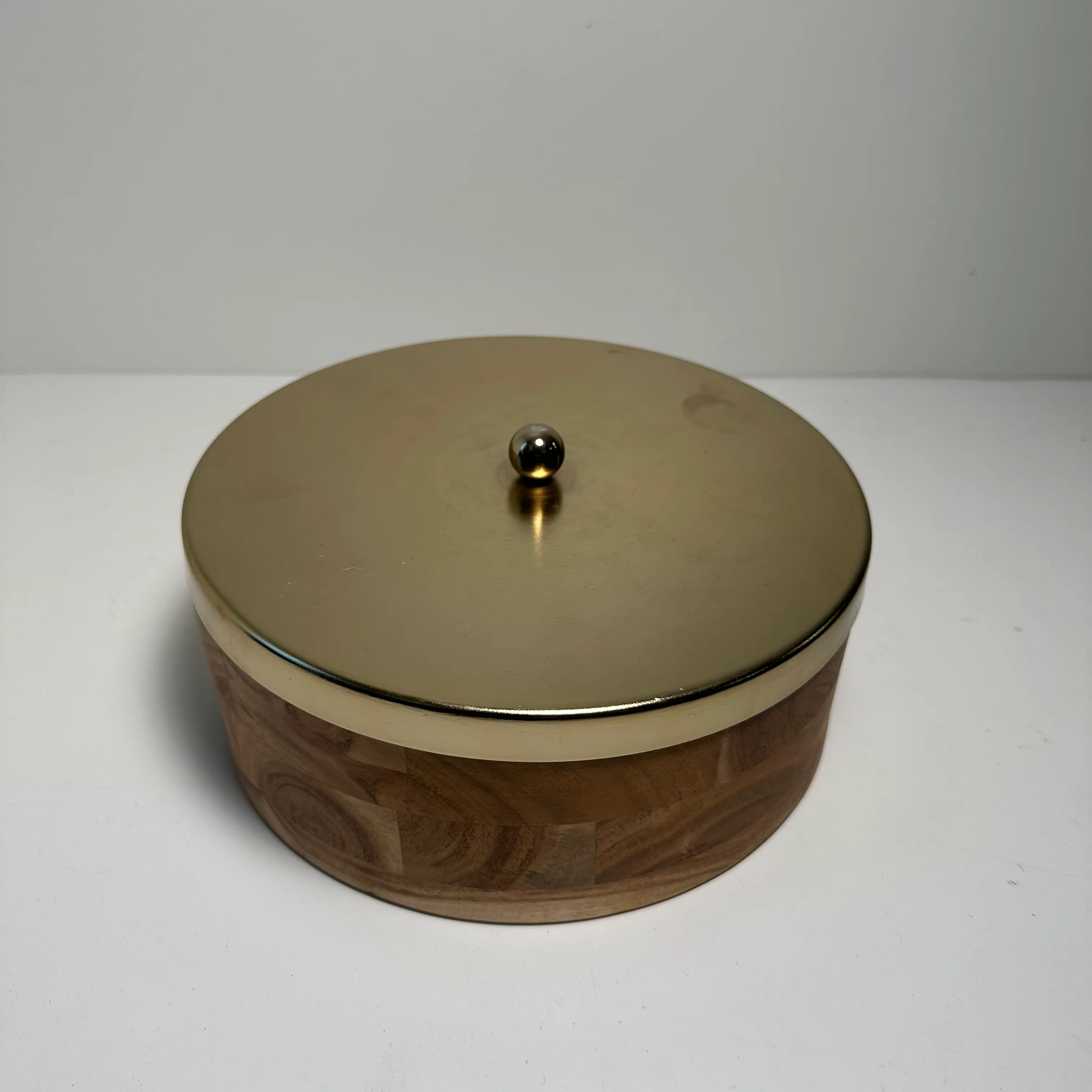 Trinket Box - Circular - Wood with Gold Top