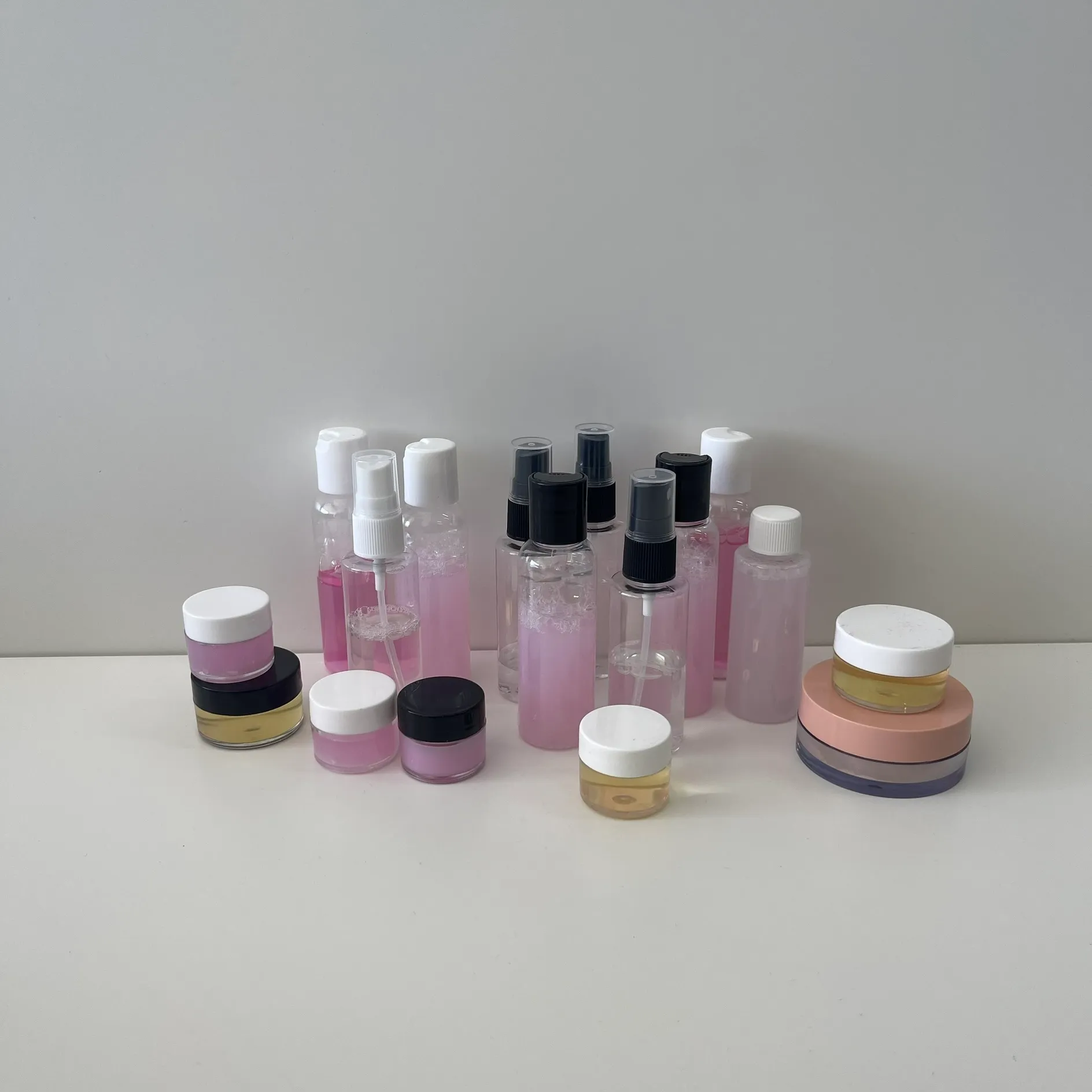 Set of Cosmetics Bottles Containers Assorted Pink 