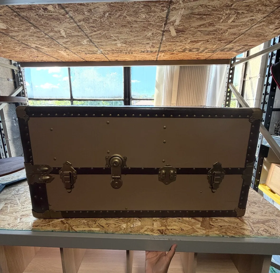 Vintage Luggage Trunk - Grey with Black Trim