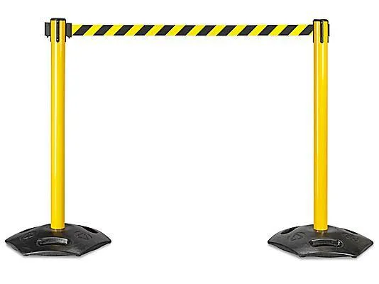 Crowd Control Posts w/ Retractable Belt - Black/Yellow, 16'