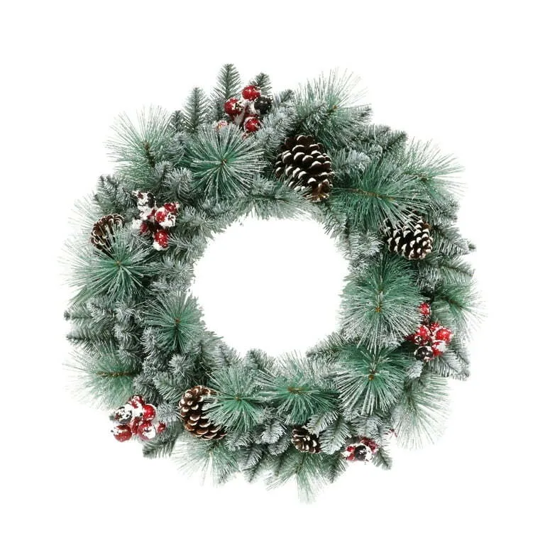 Christmas Wreath White Frosted w/ Ornaments