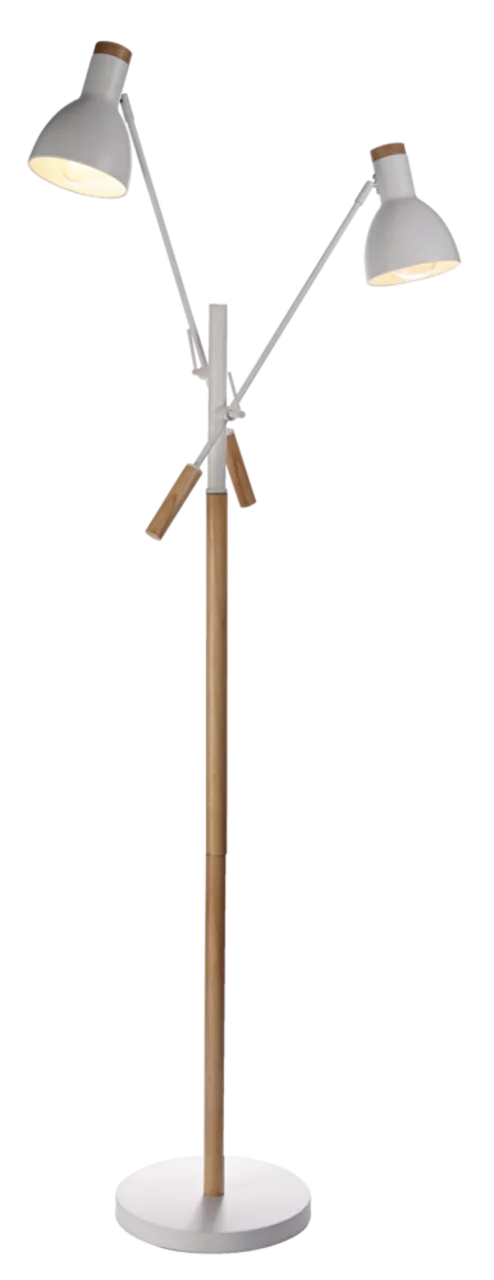 2-Light Floor Lamp Wooden/White