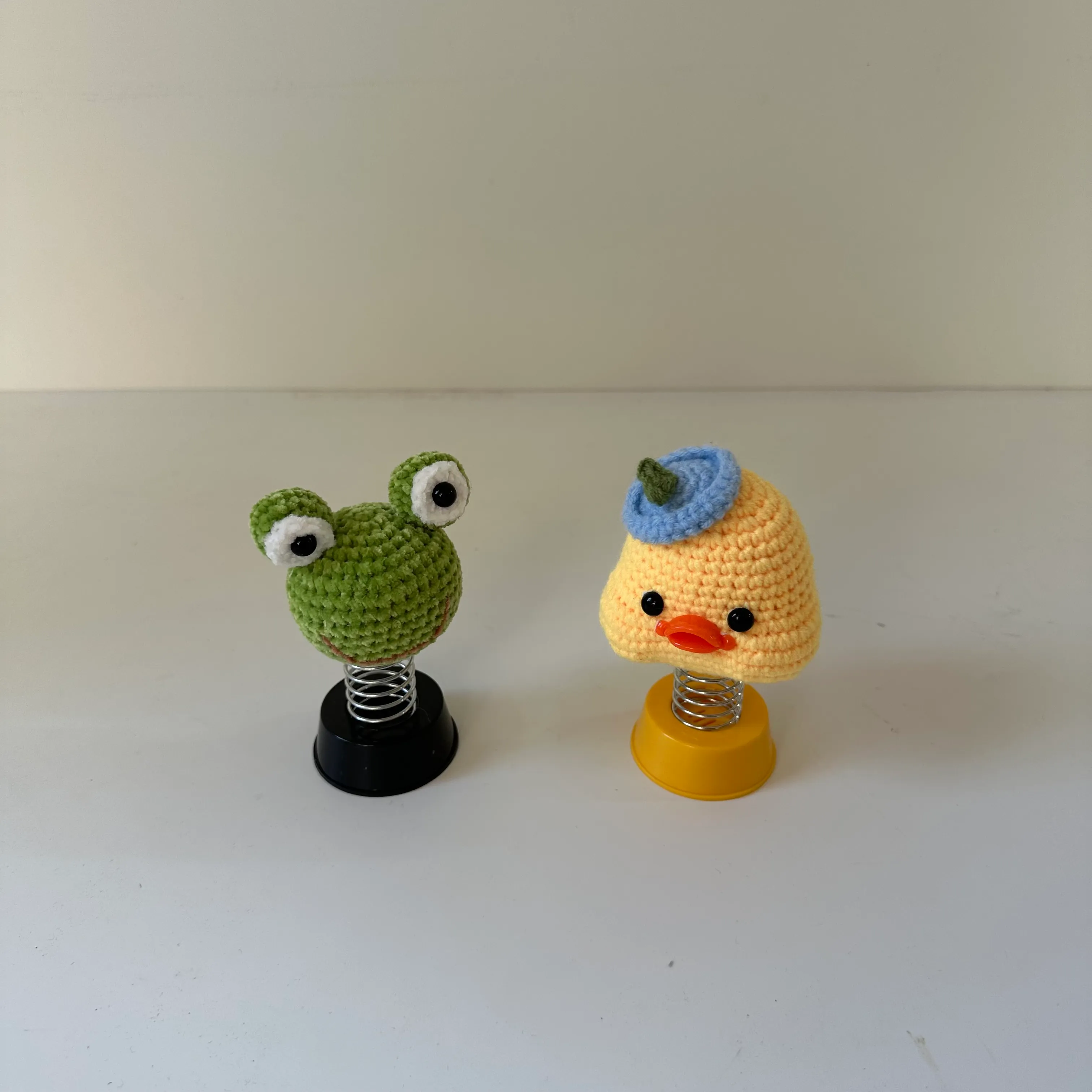 Knitted Frog and Duck Bobbleheads - Set of 2
