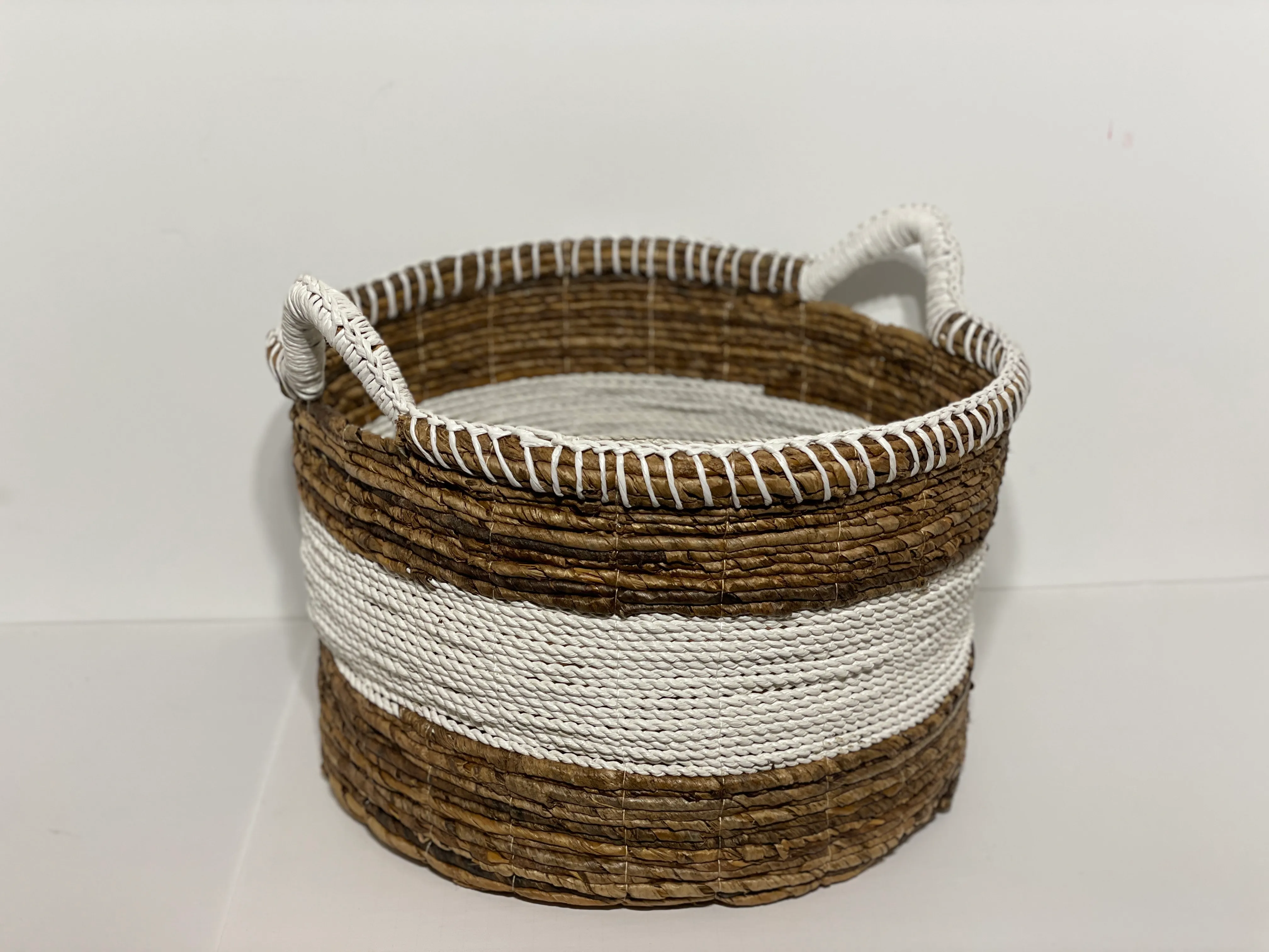 Wicker White Striped Basket