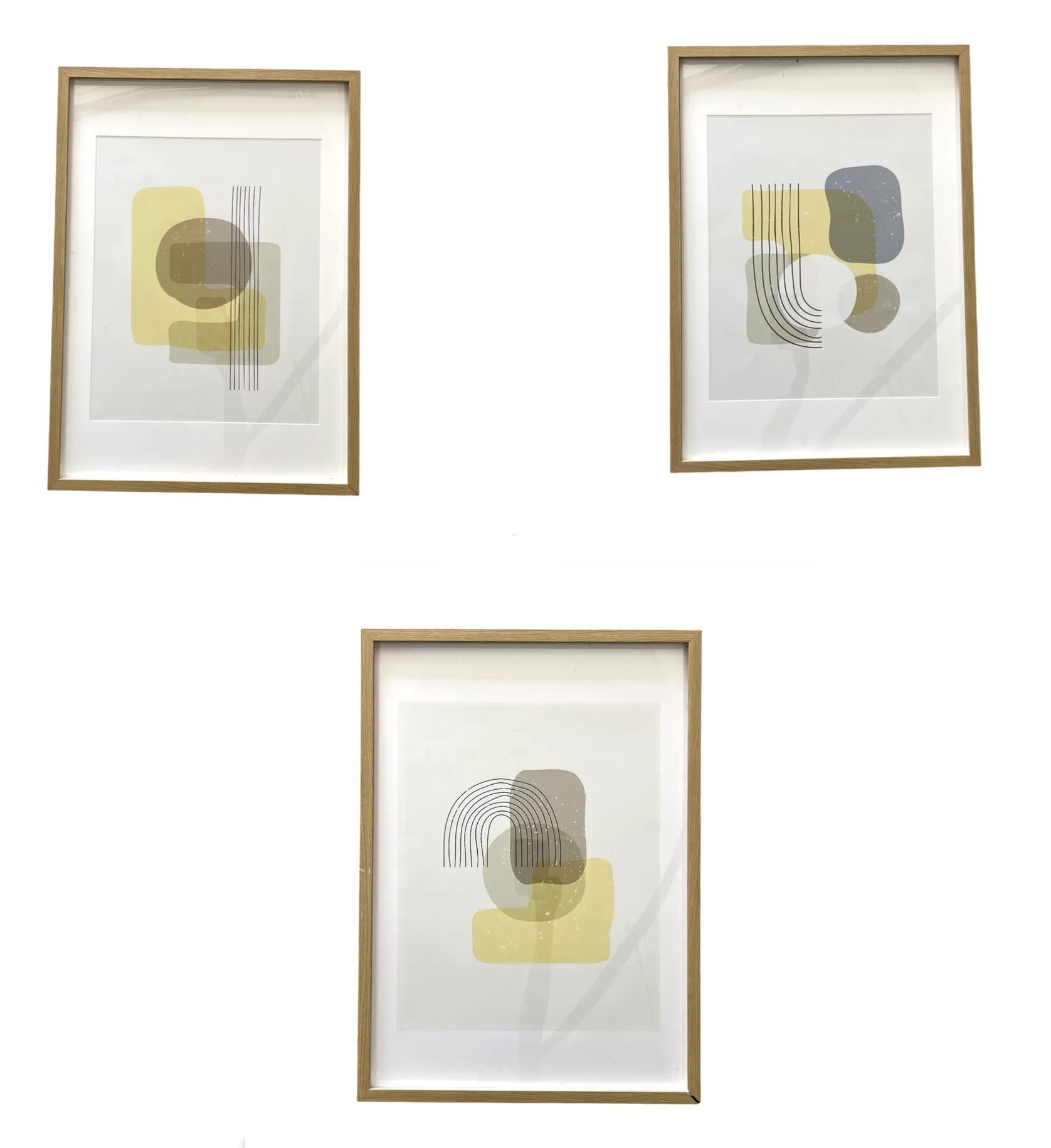 Modern Abstract Art in Oak Frame Set of 3
